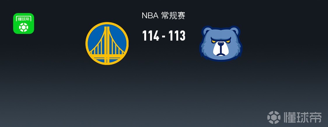 勇士7人上双114-113逆转灰熊，桑托斯16+8献绝杀